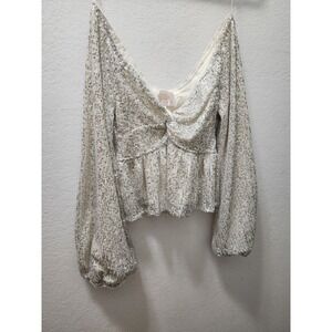 Audrey Parks Francesca's Ivory w/sliver sequins‎ and ballon sleeves w/tool trim